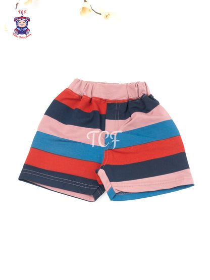 Pink, Navy & Red Color Block Cotton Shorts