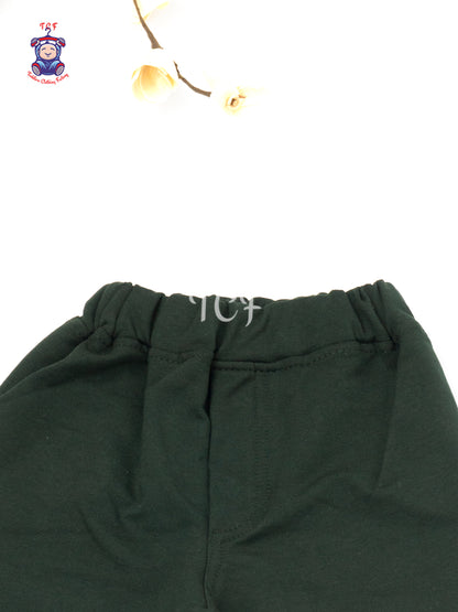 Dark Green Solid Cotton Shorts