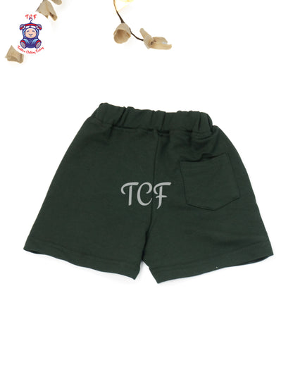 Dark Green Solid Cotton Shorts