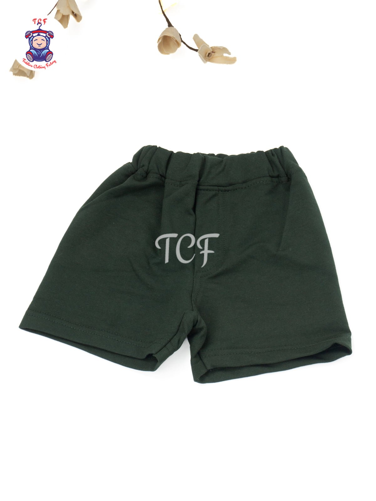Dark Green Solid Cotton Shorts