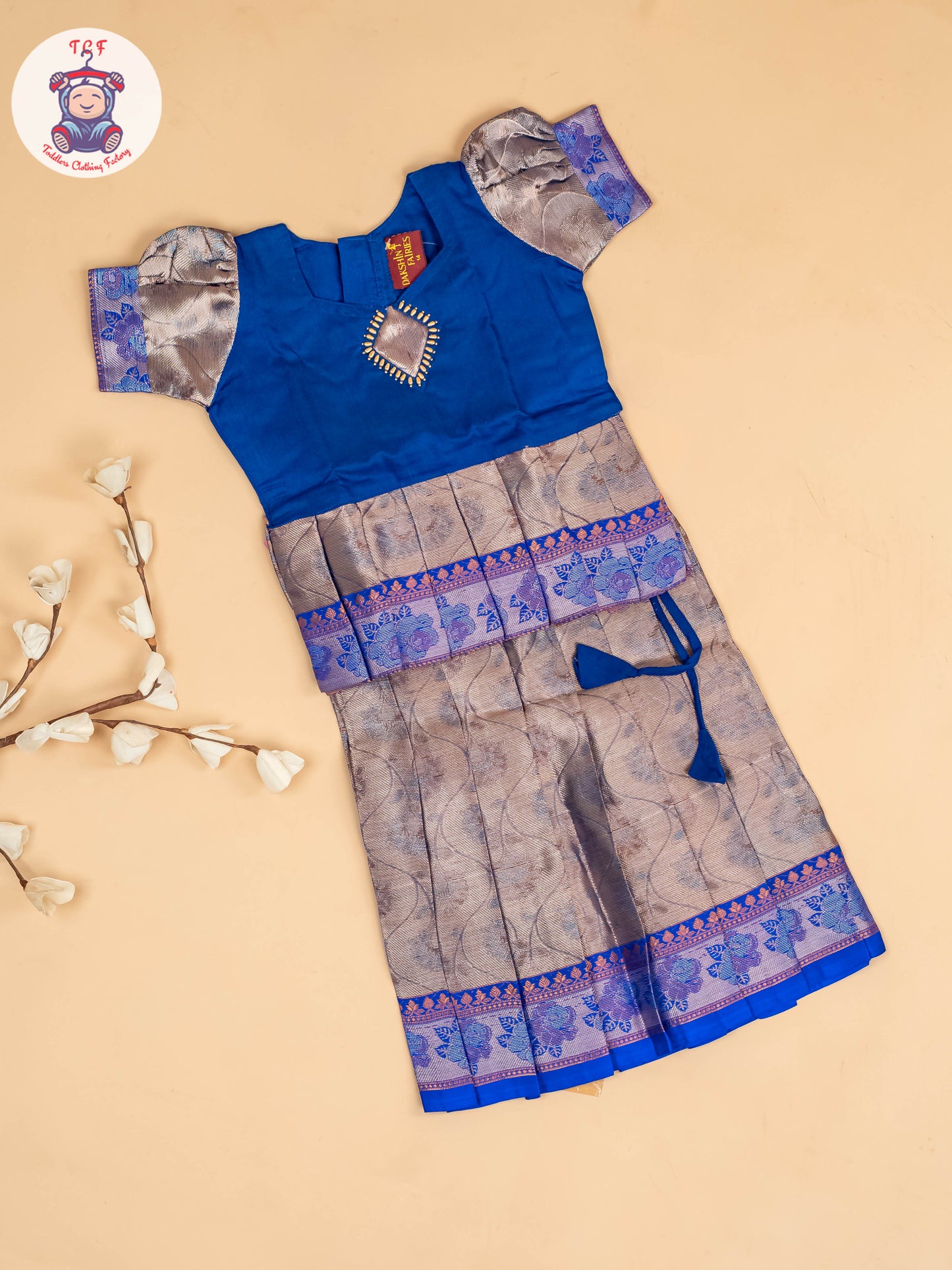 Navy Blue & Grey - Girls Readymade Pavadai Sattai