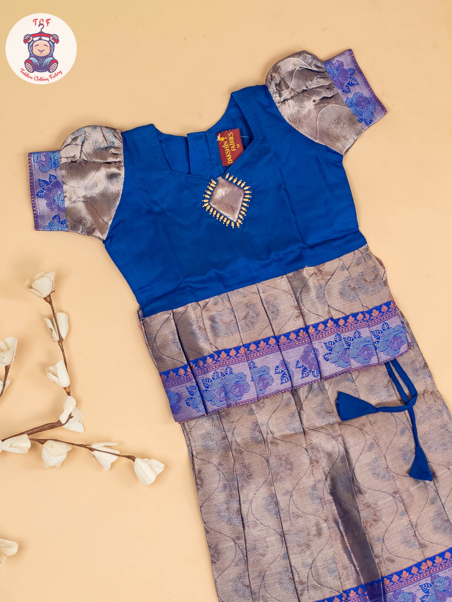 Navy Blue & Grey - Girls Readymade Pavadai Sattai