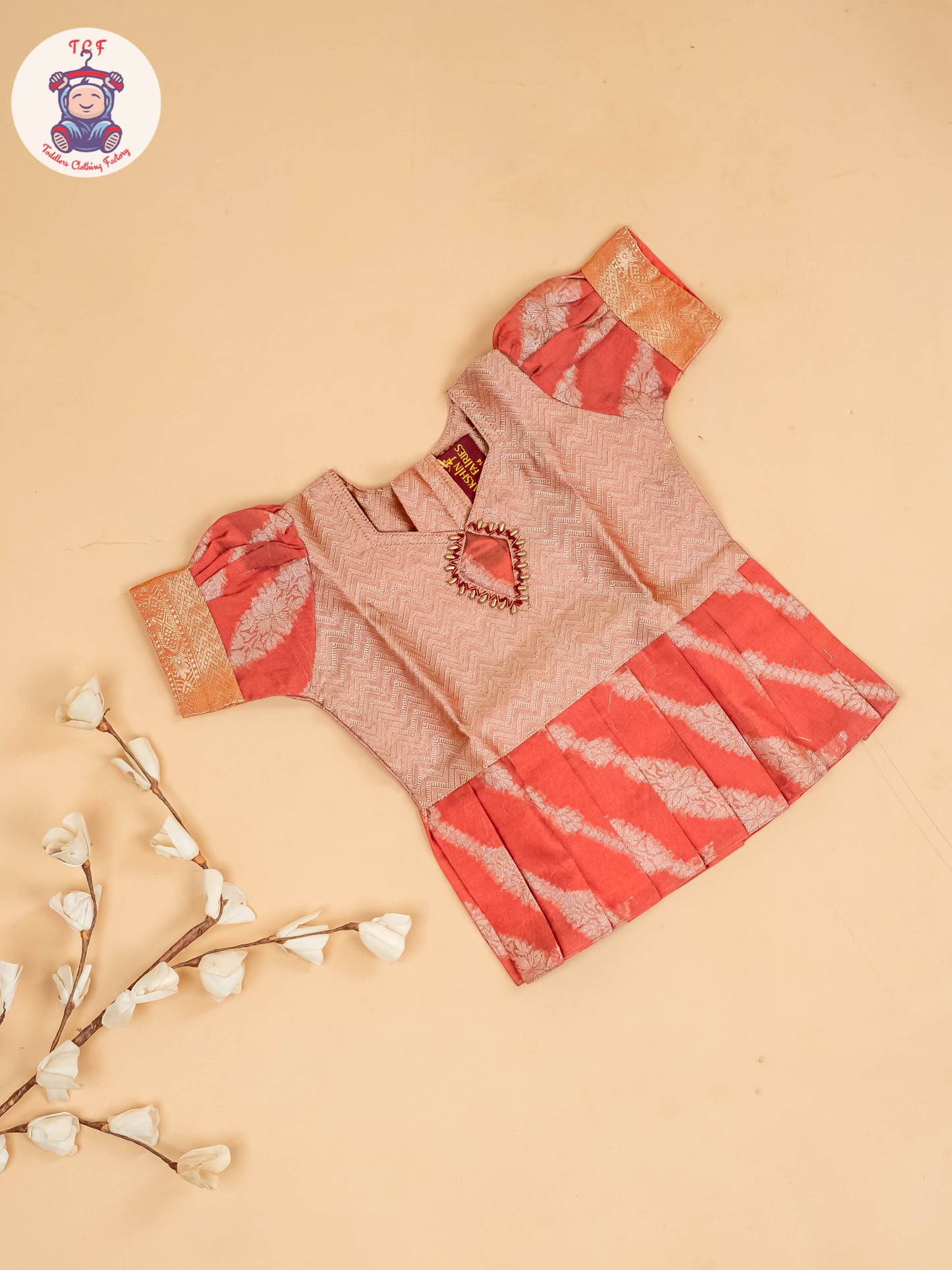 Peach - Girls Readymade Pavadai Sattai