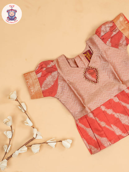 Peach - Girls Readymade Pavadai Sattai