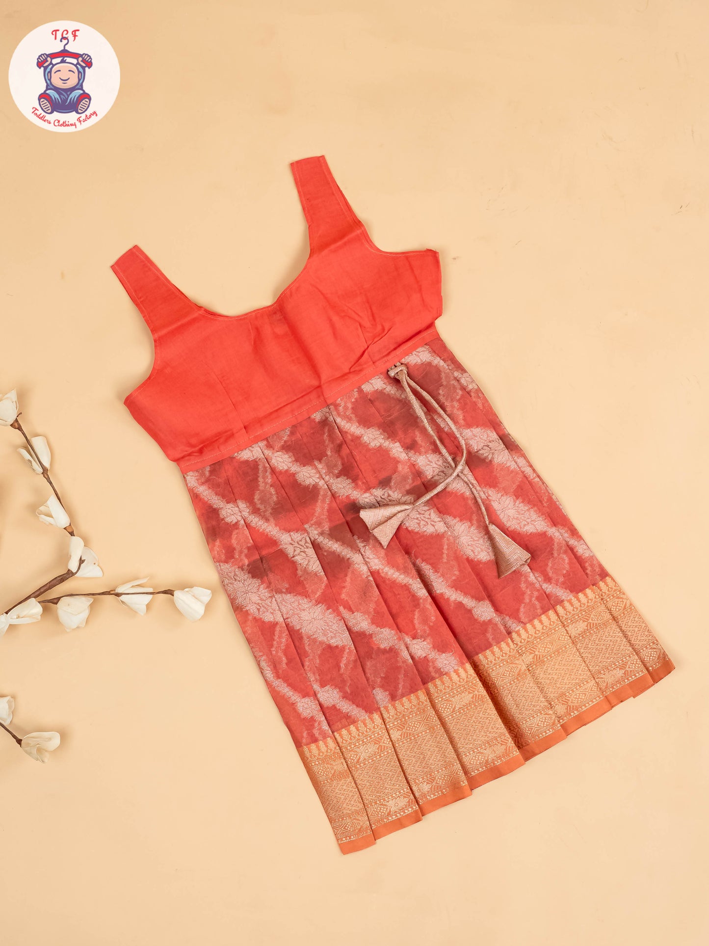 Peach - Girls Readymade Pavadai Sattai