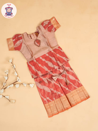 Peach - Girls Readymade Pavadai Sattai