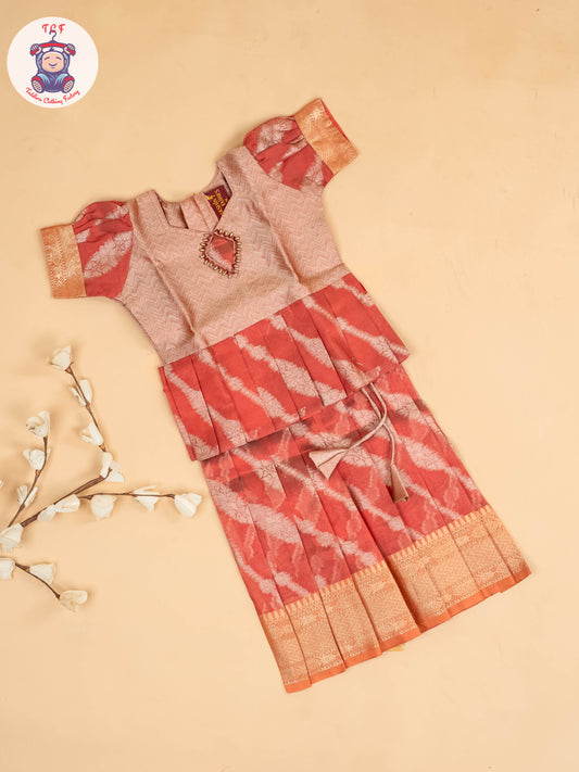 Peach - Girls Readymade Pavadai Sattai