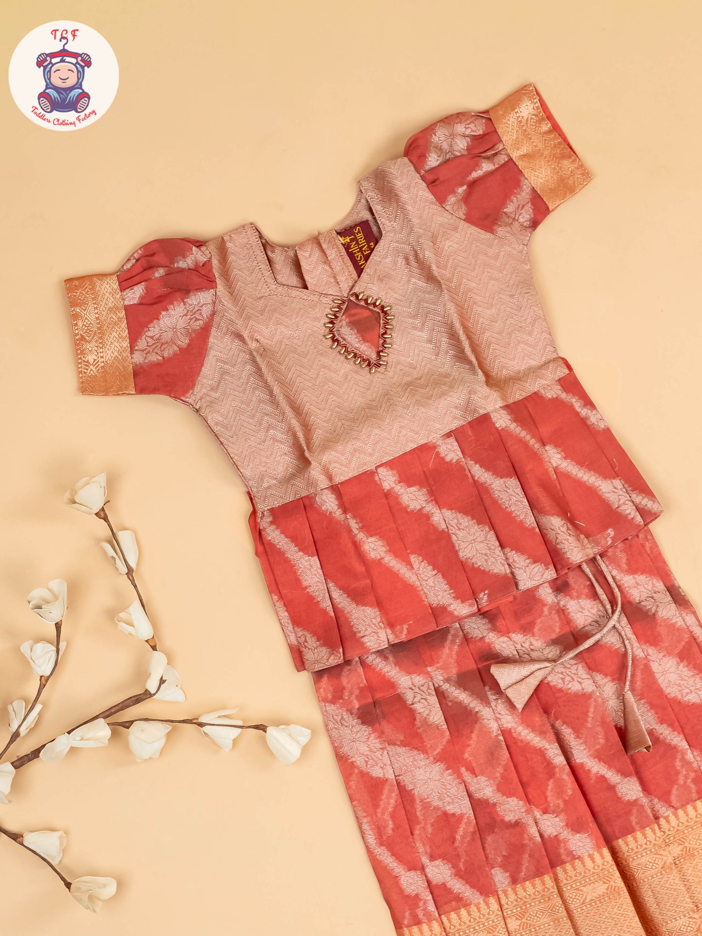 Peach - Girls Readymade Pavadai Sattai