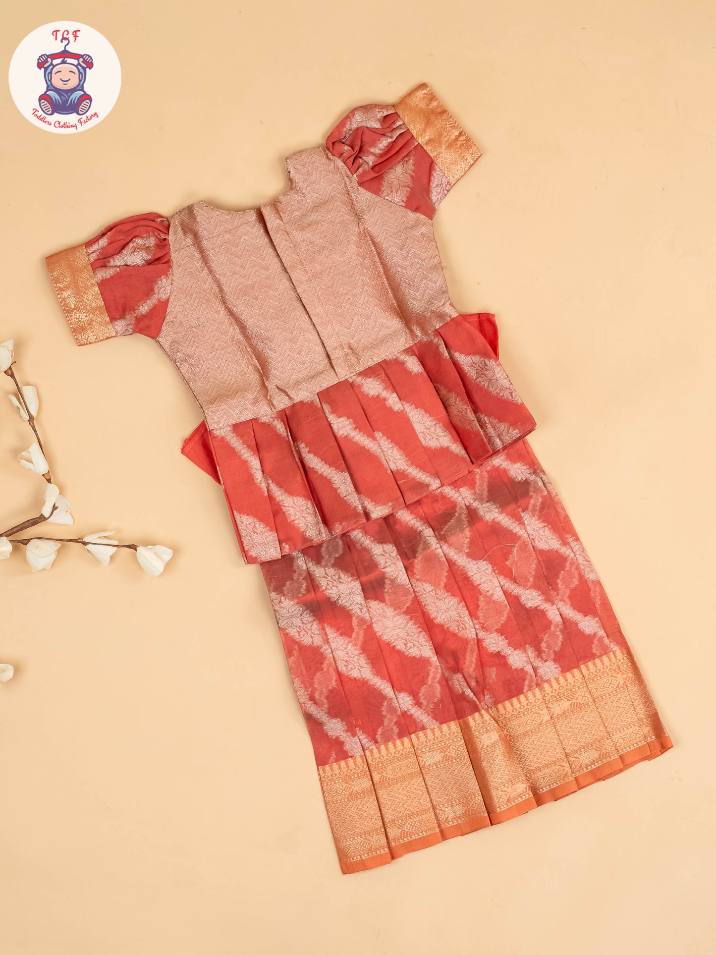 Peach - Girls Readymade Pavadai Sattai