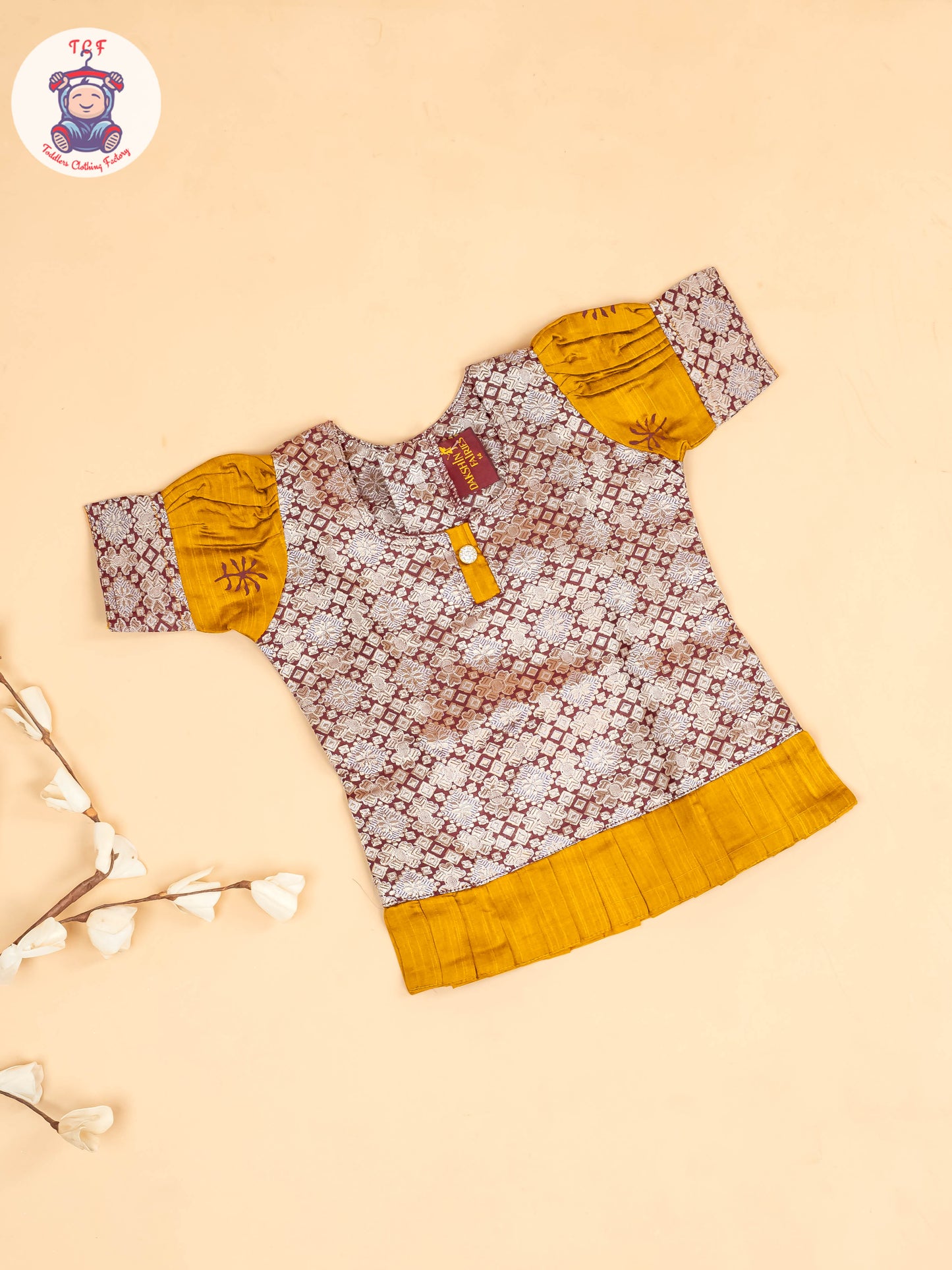Maroon & Mustard - Girls Readymade Pavadai Sattai