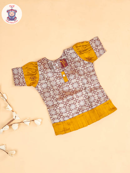 Maroon & Mustard - Girls Readymade Pavadai Sattai