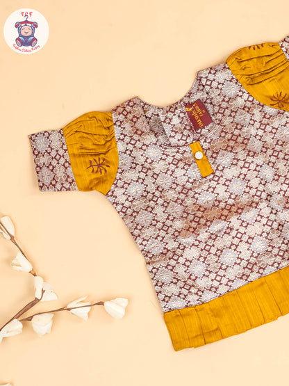 Maroon & Mustard - Girls Readymade Pavadai Sattai