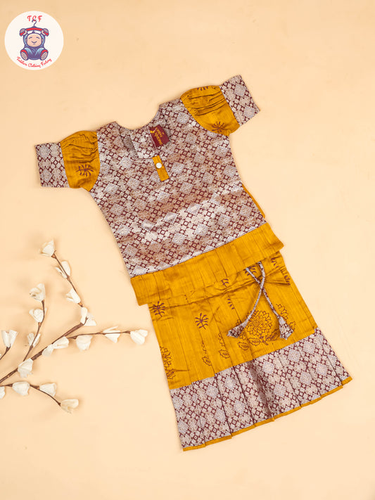 Maroon & Mustard - Girls Readymade Pavadai Sattai