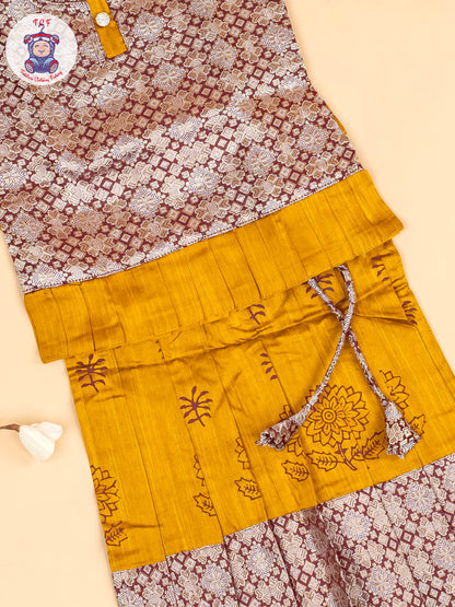 Maroon & Mustard - Girls Readymade Pavadai Sattai