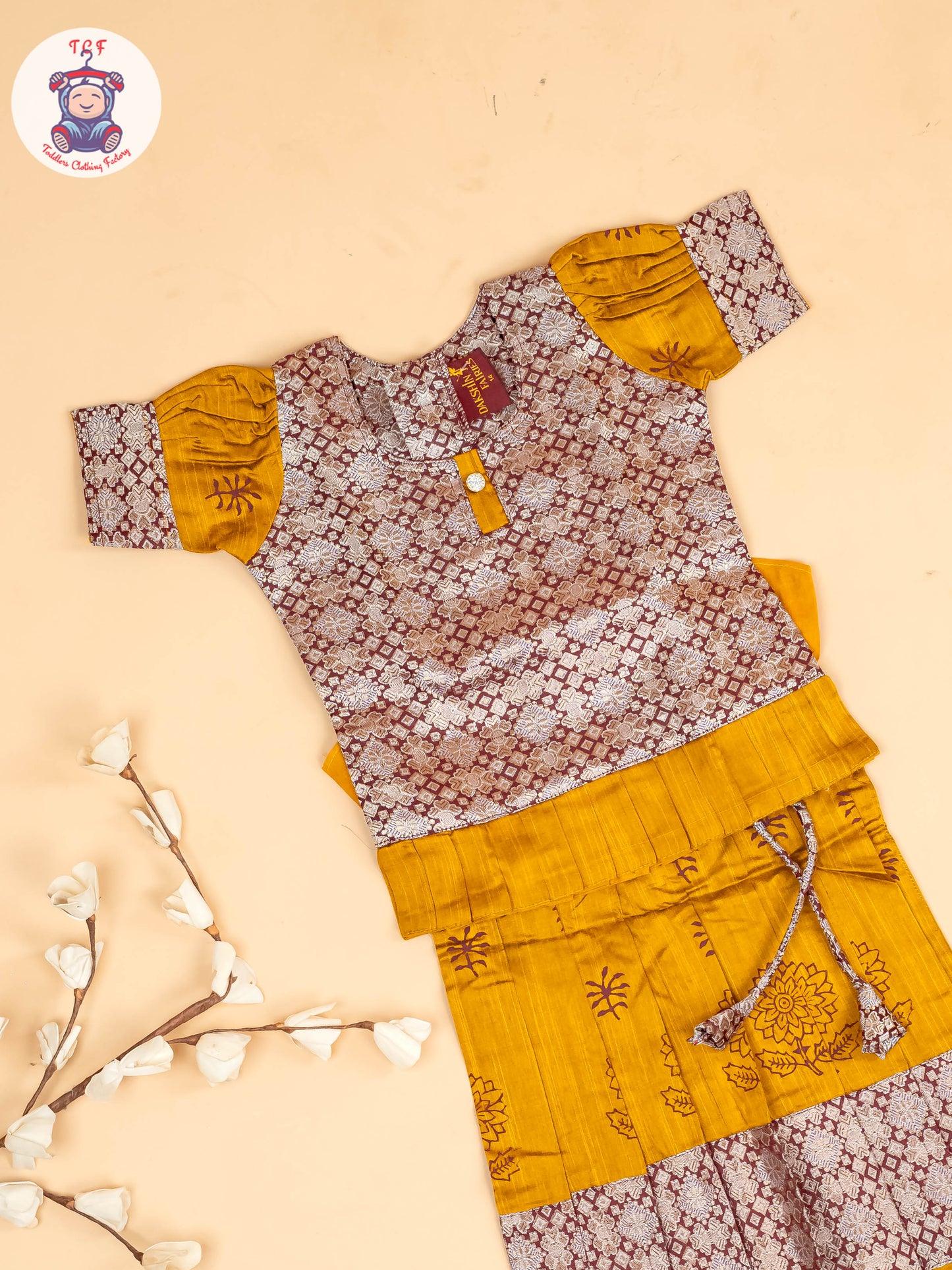Maroon & Mustard - Girls Readymade Pavadai Sattai