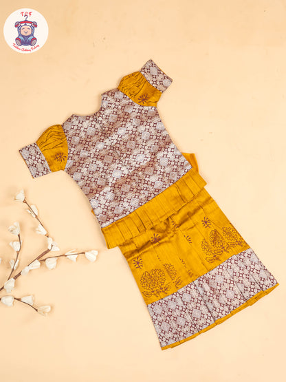 Maroon & Mustard - Girls Readymade Pavadai Sattai