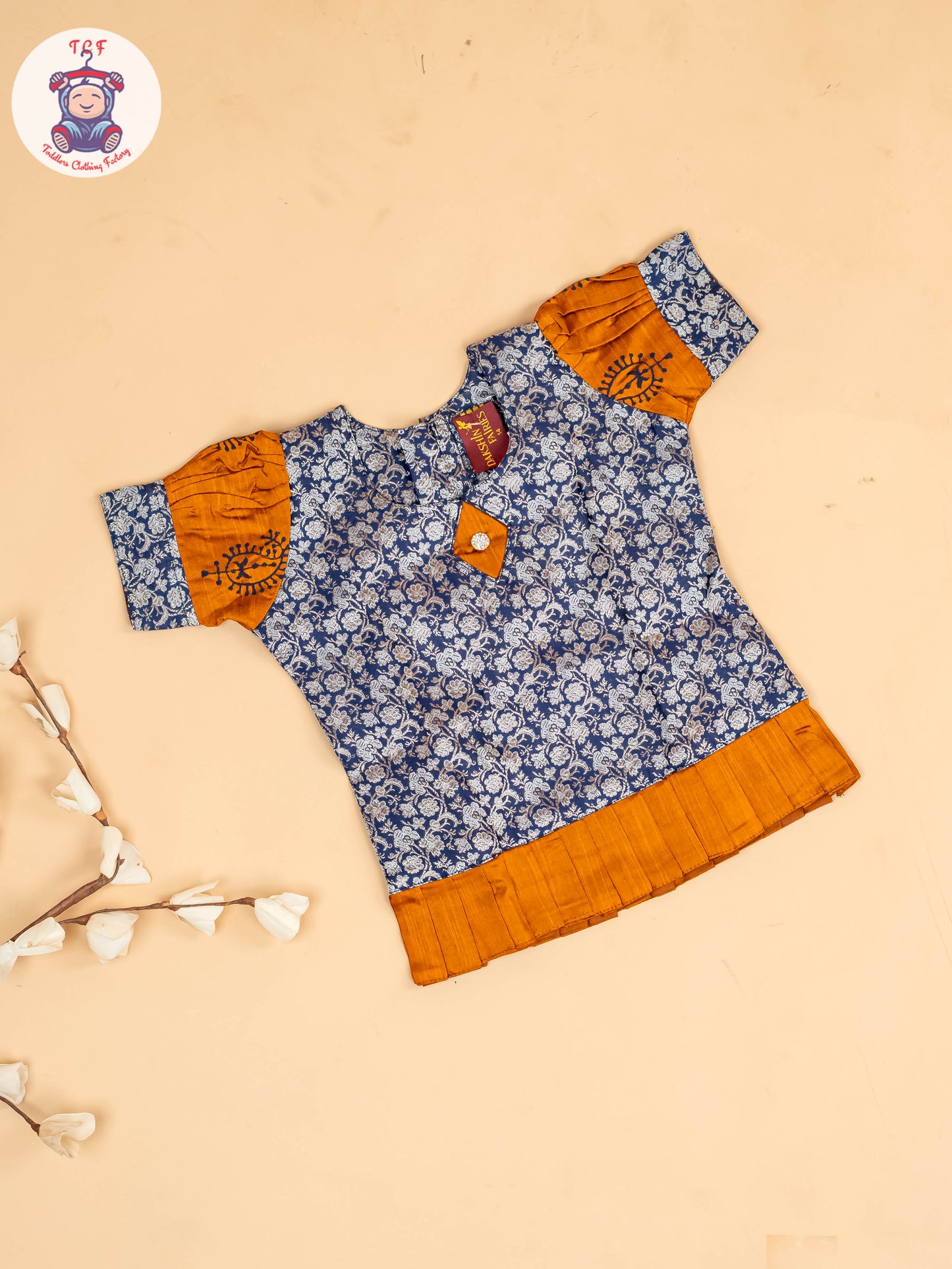 Blue & Mustard - Girls Readymade Pavadai Sattai
