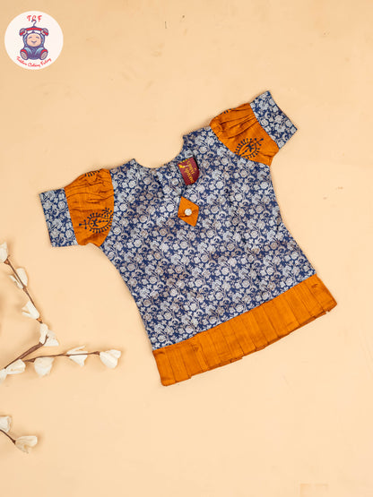 Blue & Mustard - Girls Readymade Pavadai Sattai
