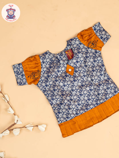 Blue & Mustard - Girls Readymade Pavadai Sattai