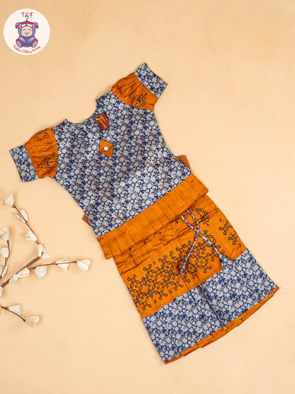 Blue & Mustard - Girls Readymade Pavadai Sattai