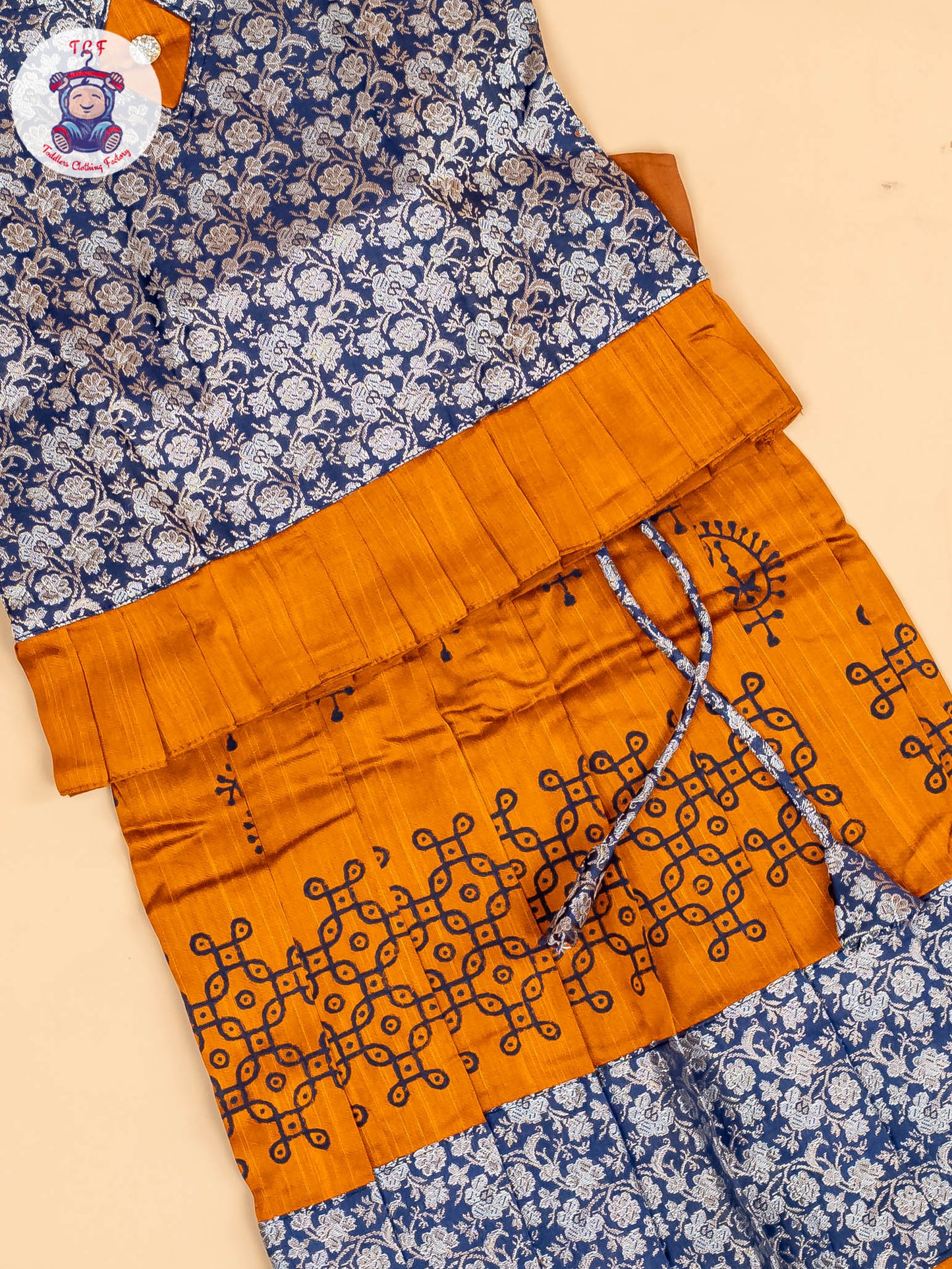Blue & Mustard - Girls Readymade Pavadai Sattai