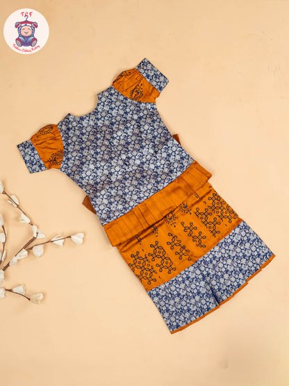 Blue & Mustard - Girls Readymade Pavadai Sattai