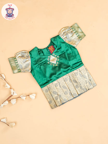 Green & Gold - Girls Readymade Pavadai Sattai