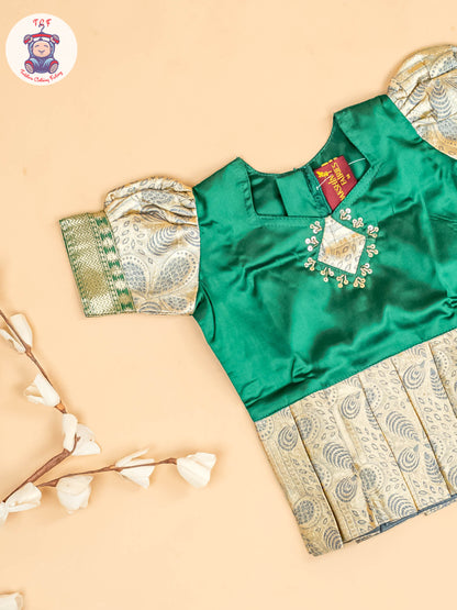 Green & Gold - Girls Readymade Pavadai Sattai