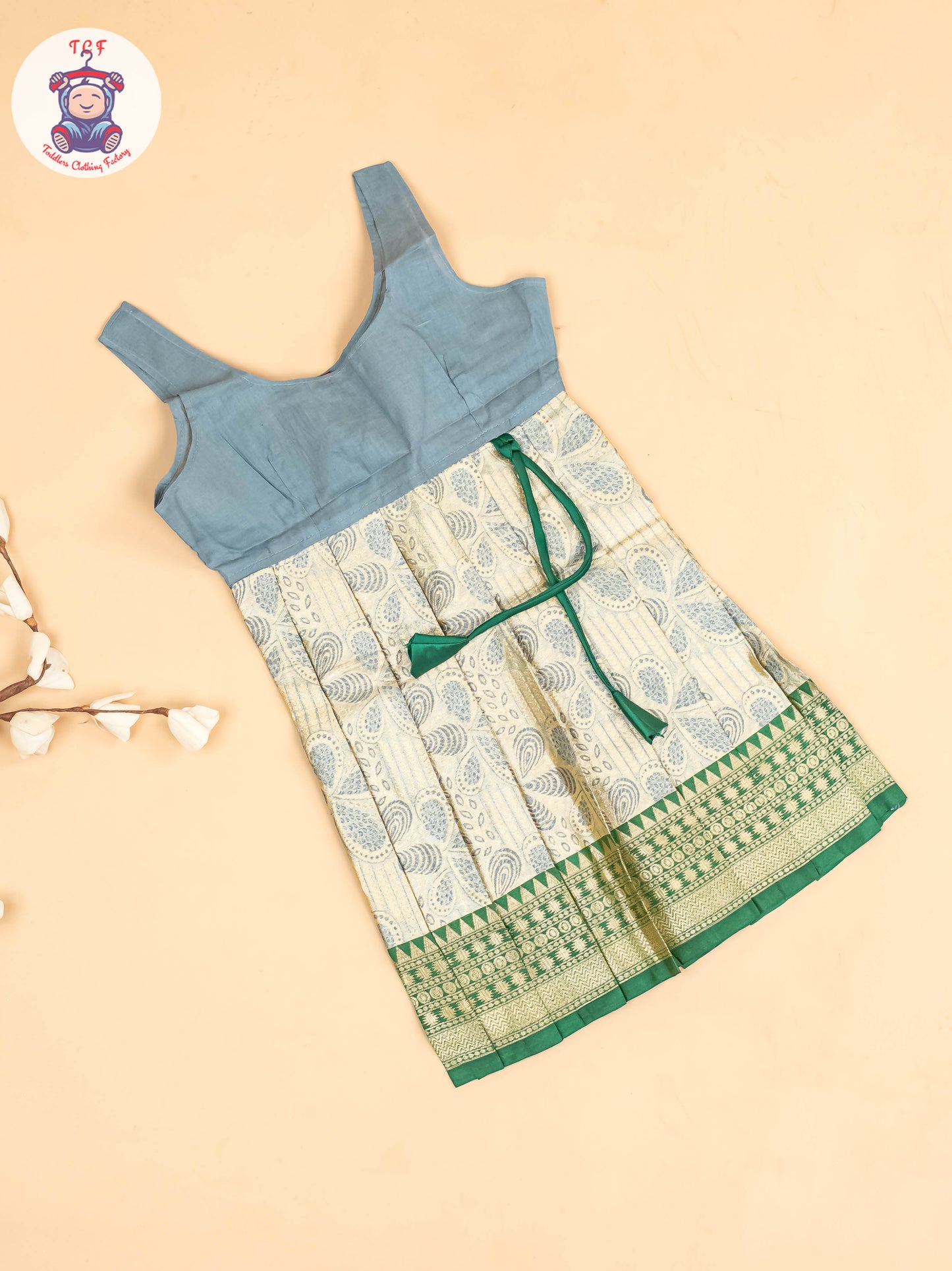 Green & Gold - Girls Readymade Pavadai Sattai