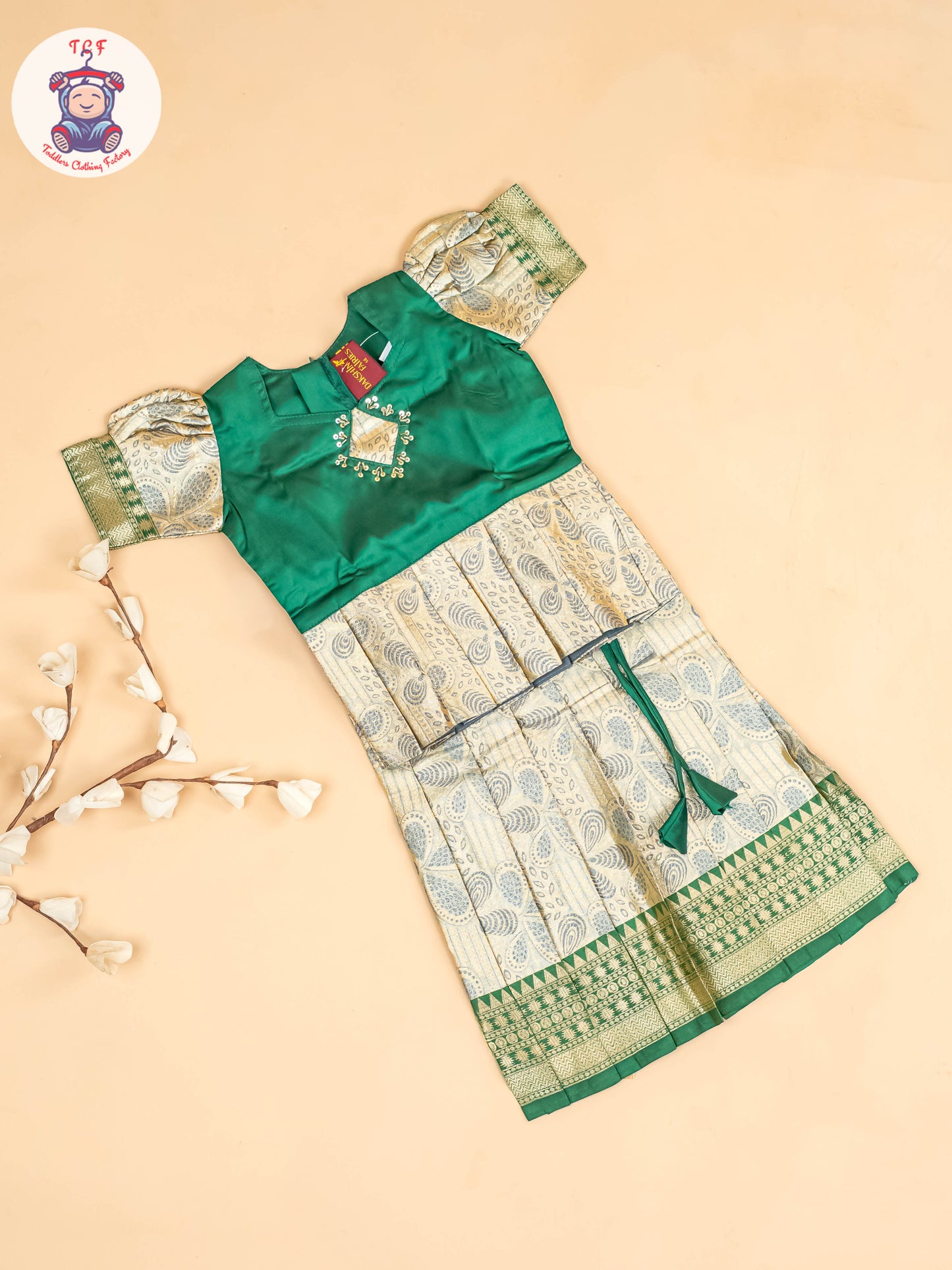 Green & Gold - Girls Readymade Pavadai Sattai