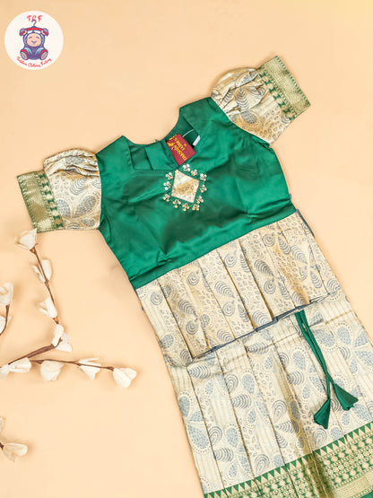 Green & Gold - Girls Readymade Pavadai Sattai