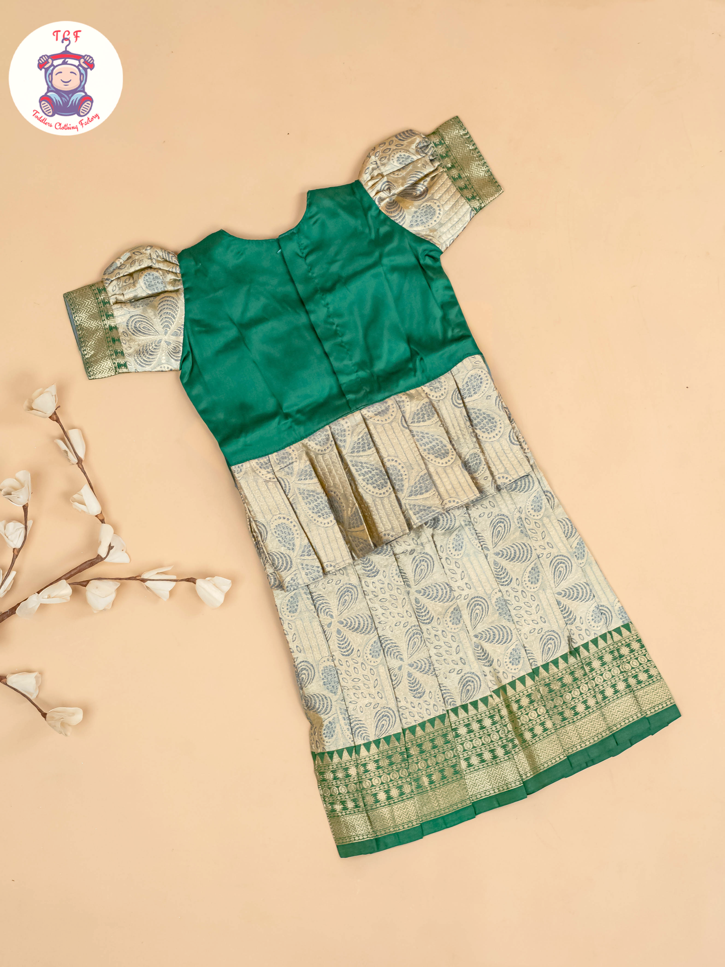 Green & Gold - Girls Readymade Pavadai Sattai