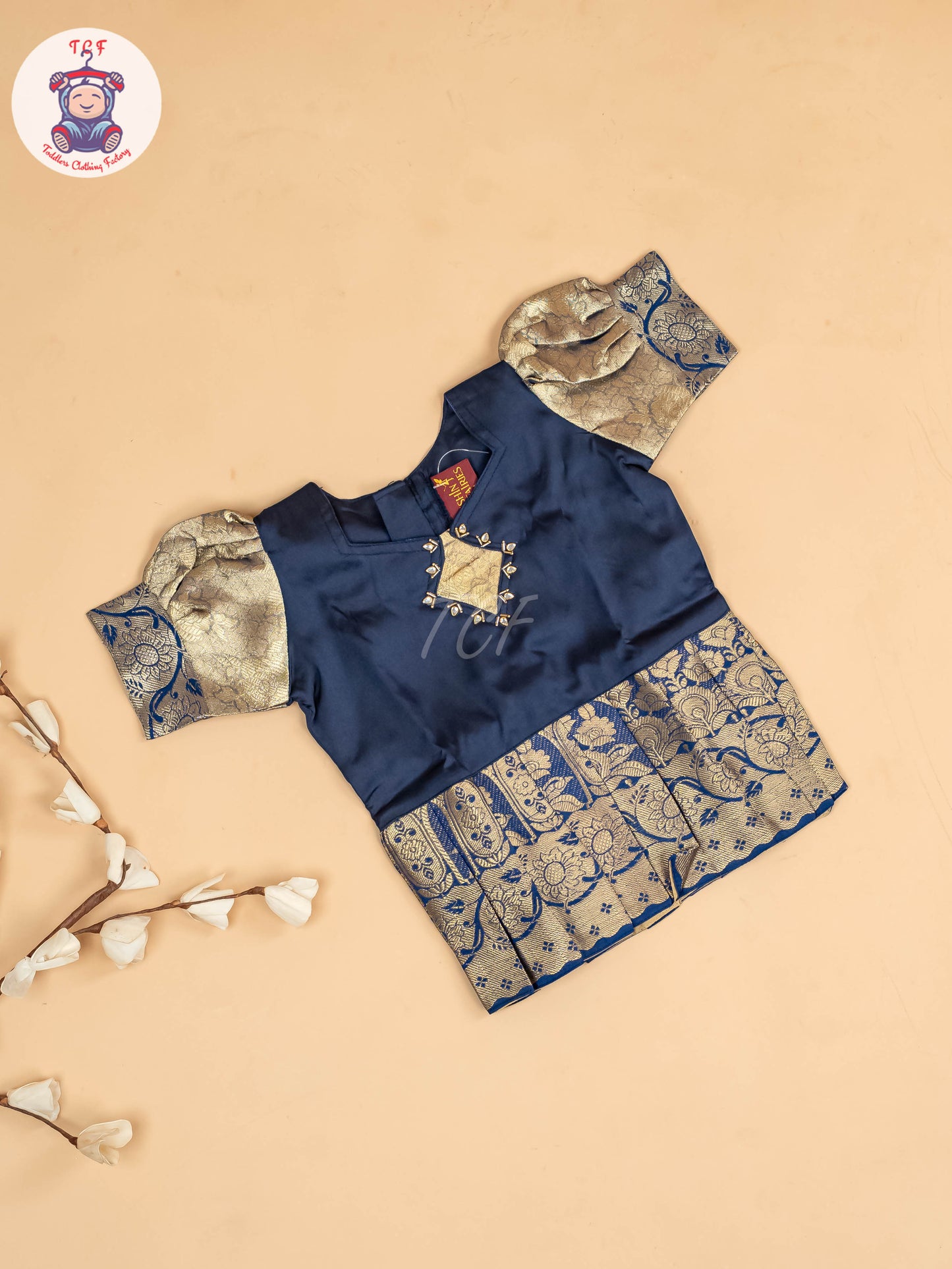 Navy Blue & Gold - Girls Readymade Pavadai Sattai