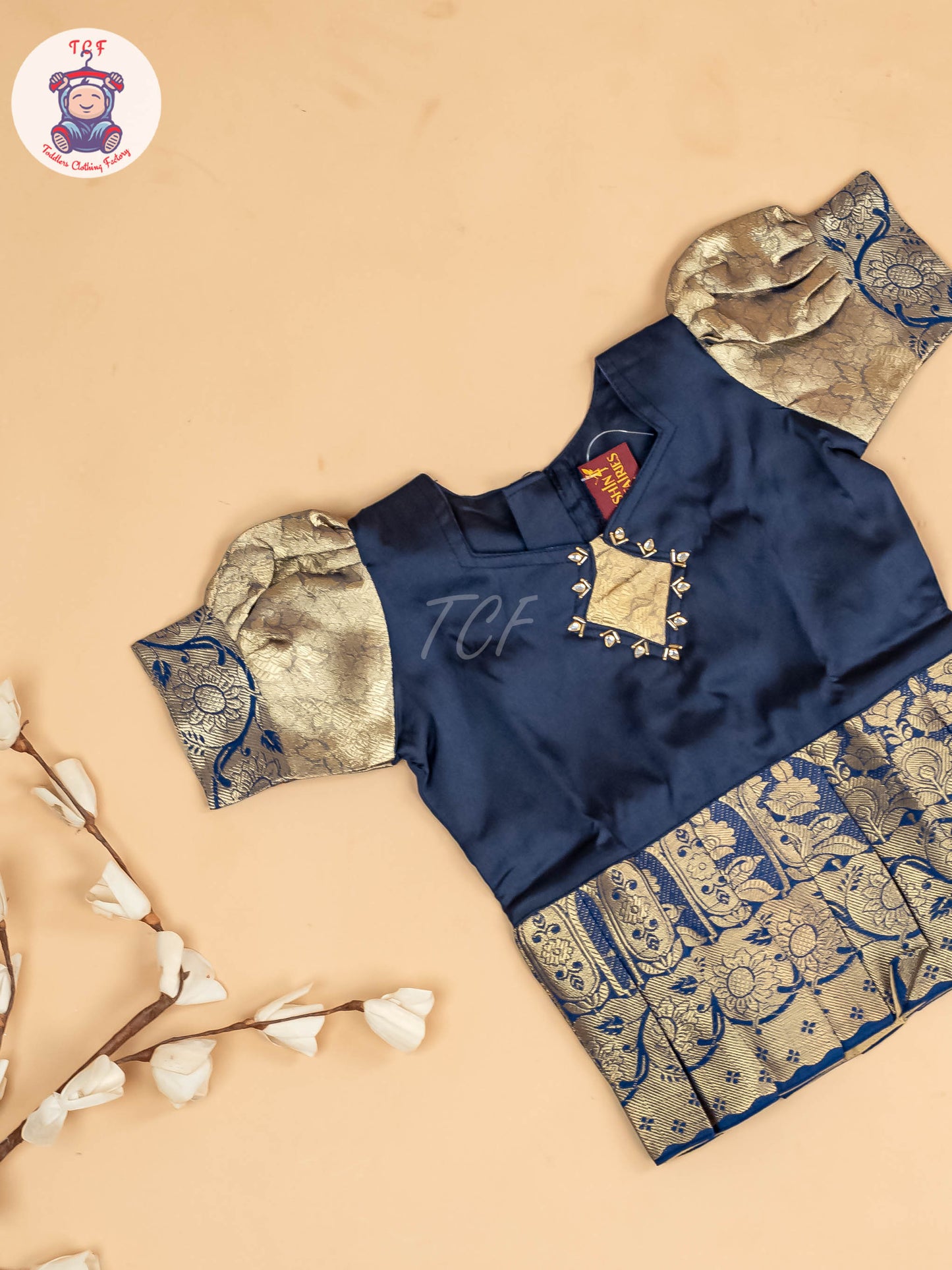Navy Blue & Gold - Girls Readymade Pavadai Sattai
