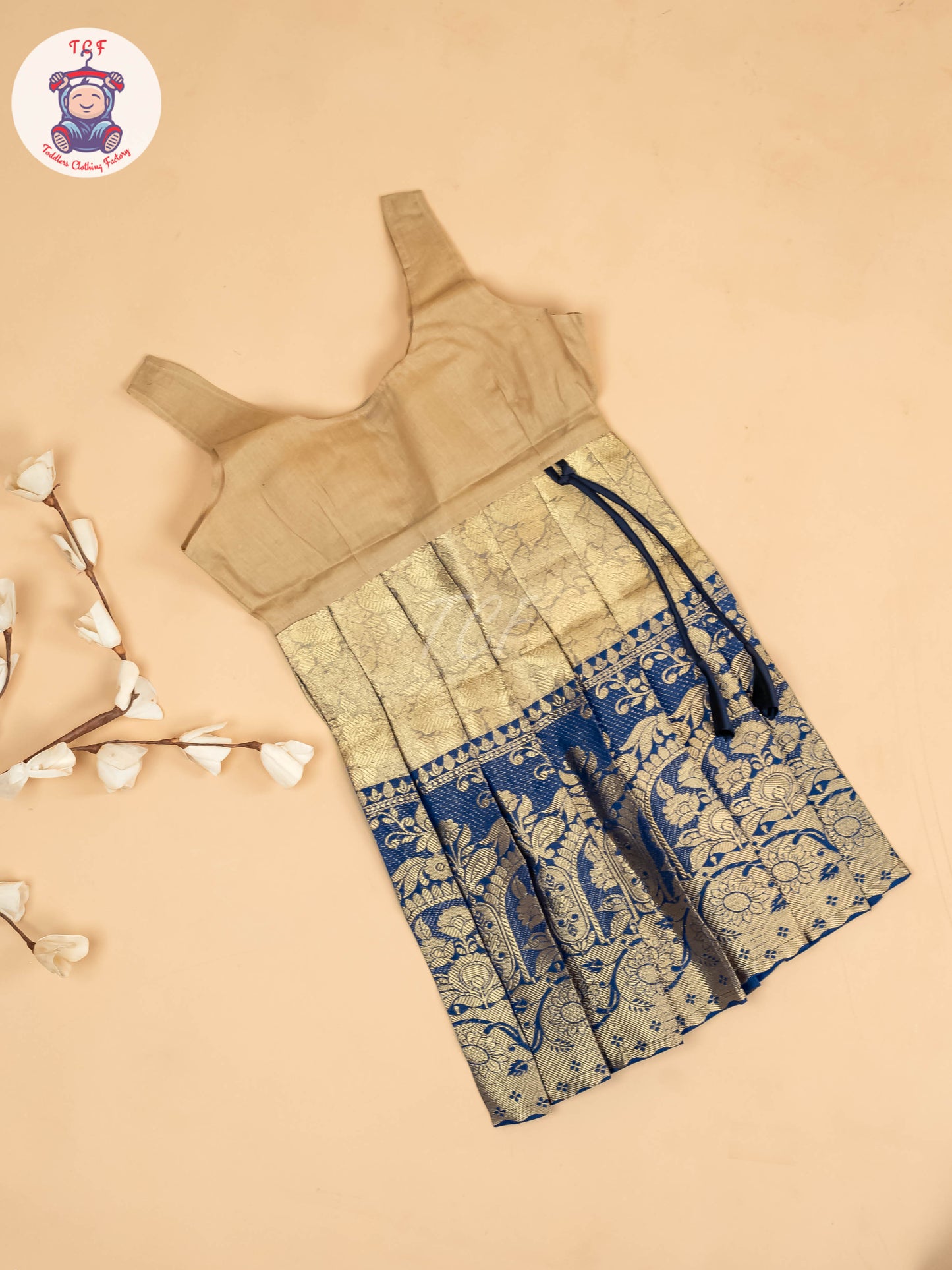 Navy Blue & Gold - Girls Readymade Pavadai Sattai