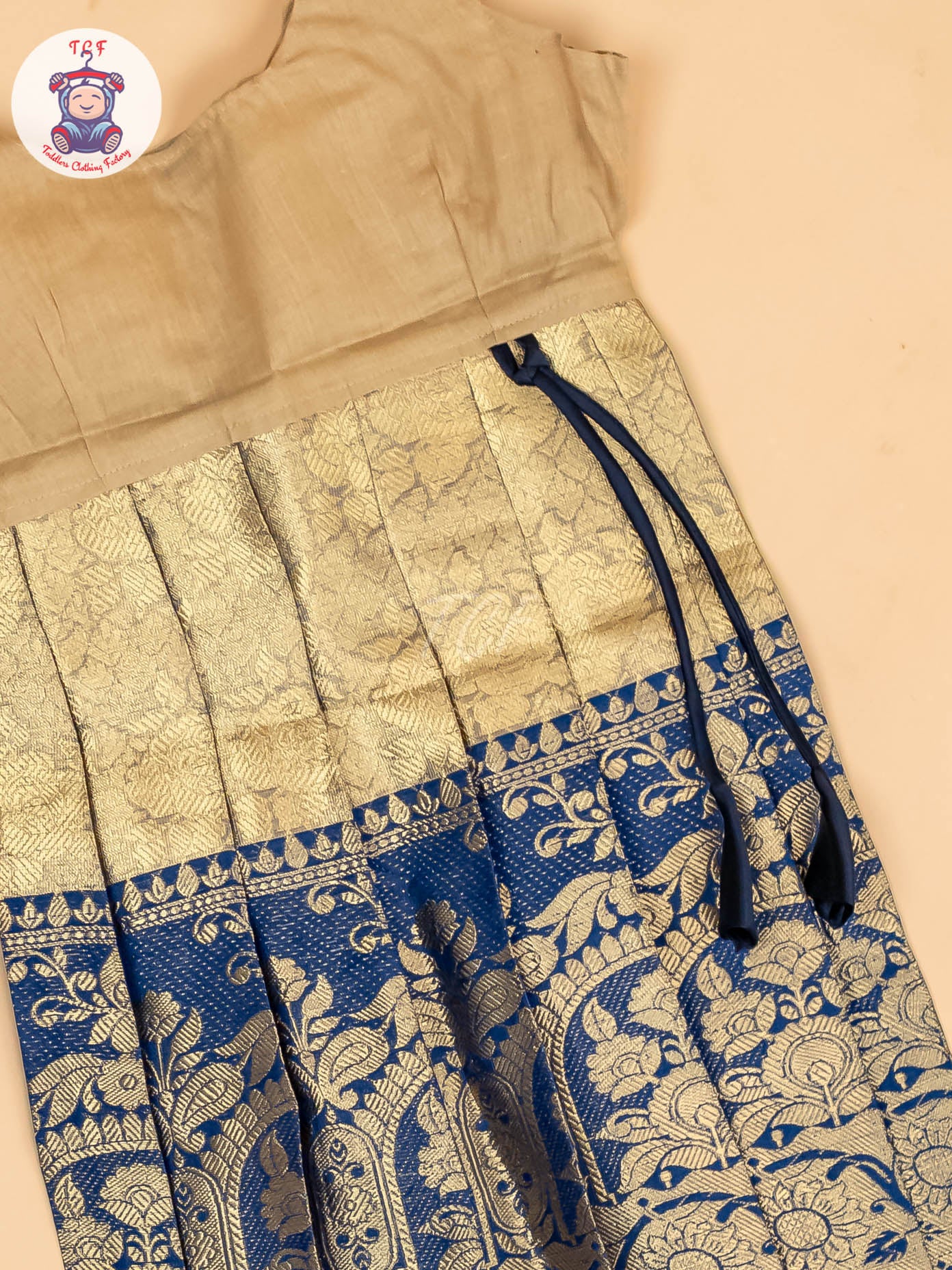 Navy Blue & Gold - Girls Readymade Pavadai Sattai