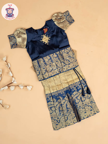 Navy Blue & Gold - Girls Readymade Pavadai Sattai