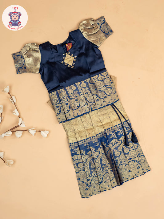 Navy Blue & Gold - Girls Readymade Pavadai Sattai