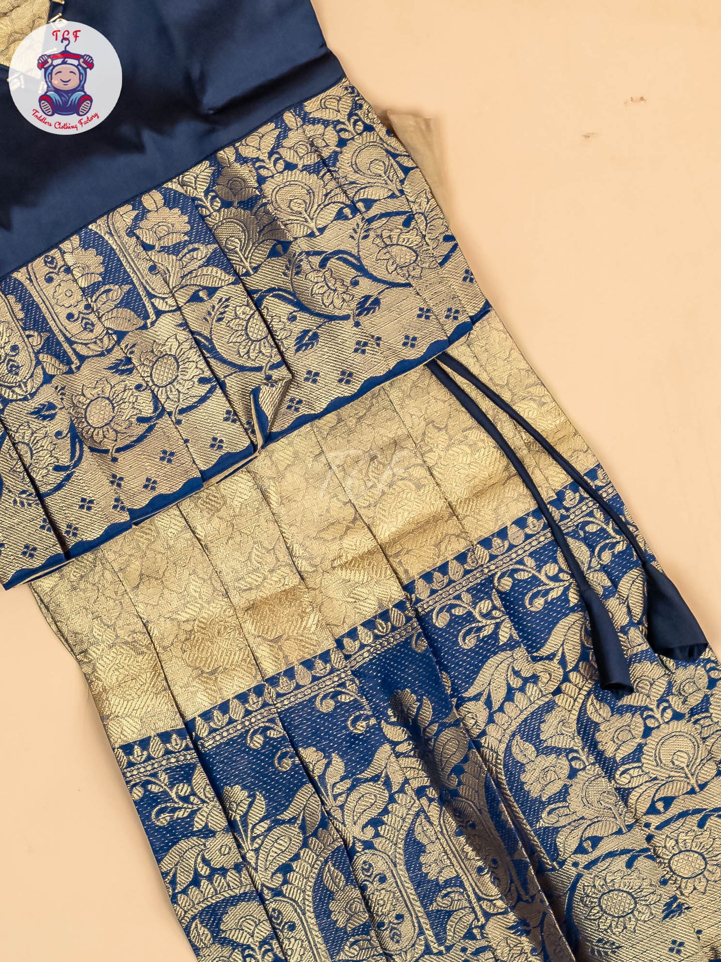 Navy Blue & Gold - Girls Readymade Pavadai Sattai