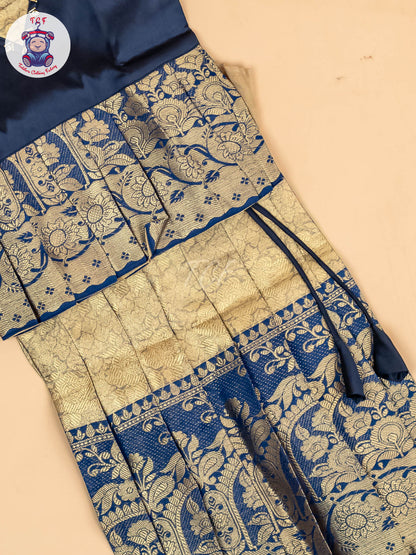 Navy Blue & Gold - Girls Readymade Pavadai Sattai