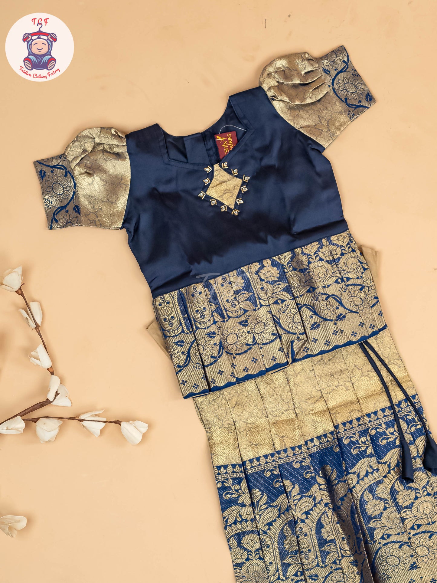 Navy Blue & Gold - Girls Readymade Pavadai Sattai