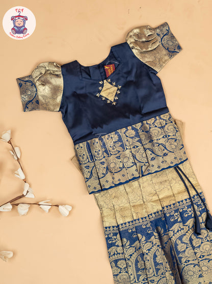 Navy Blue & Gold - Girls Readymade Pavadai Sattai