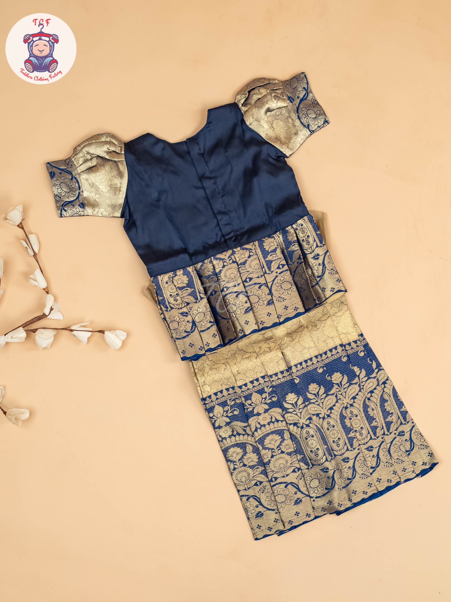 Navy Blue & Gold - Girls Readymade Pavadai Sattai