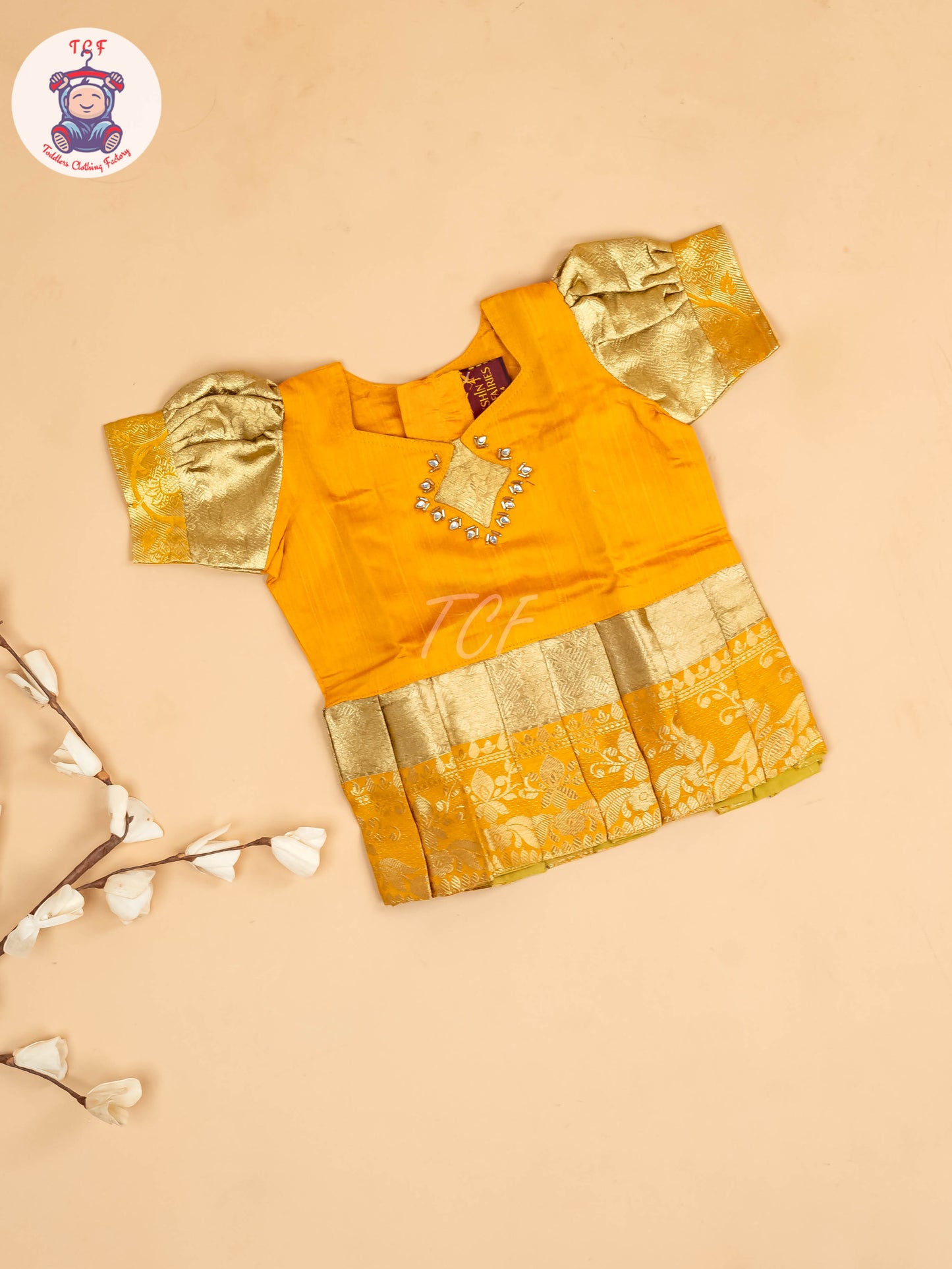 Mango Yellow & Gold - Girls Readymade Pavadai Sattai