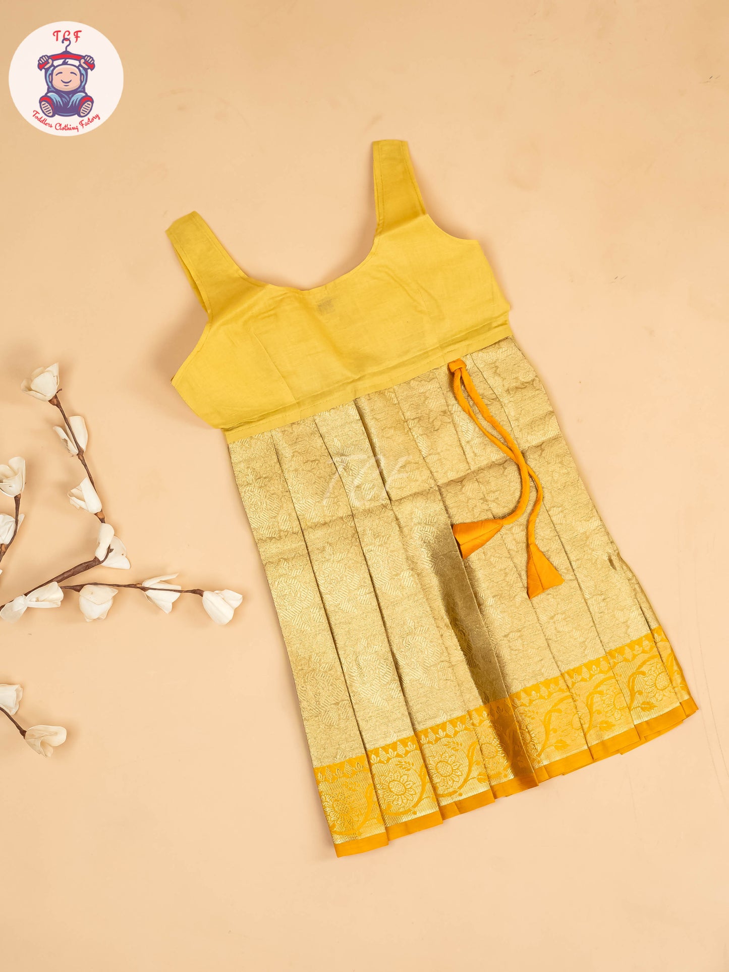 Mango Yellow & Gold - Girls Readymade Pavadai Sattai