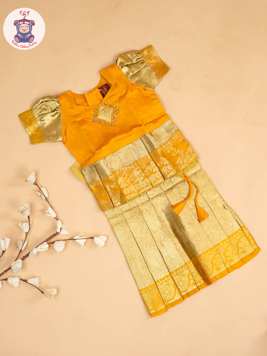 Mango Yellow & Gold - Girls Readymade Pavadai Sattai