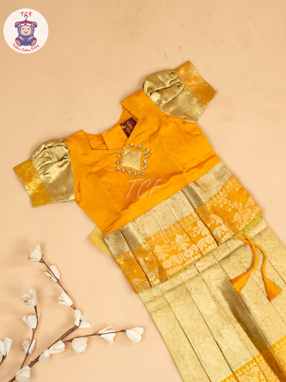 Mango Yellow & Gold - Girls Readymade Pavadai Sattai