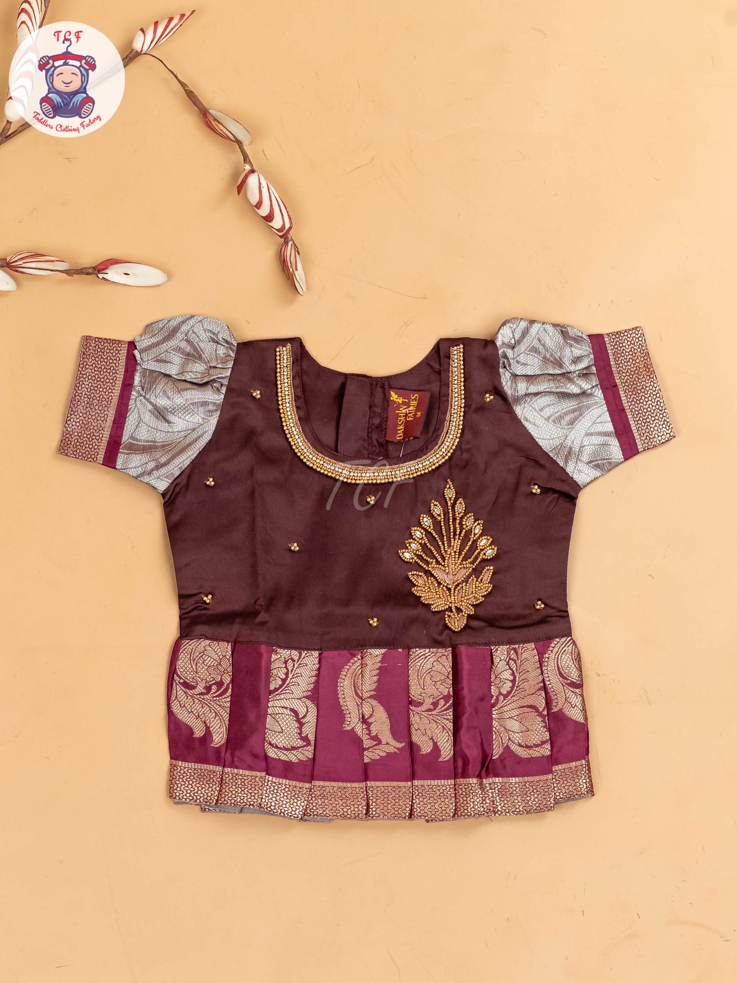 Maroon & Grey - Girls Readymade Pavadai Sattai