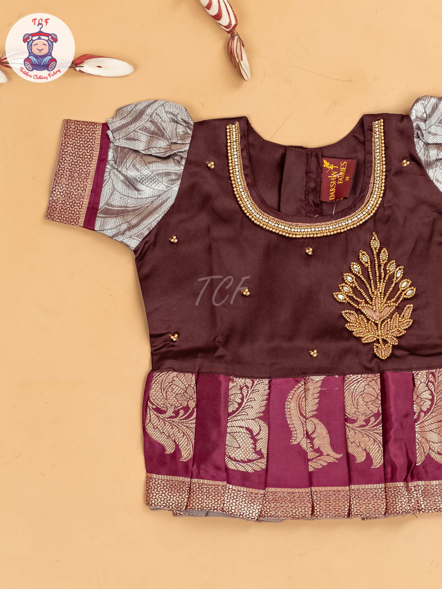 Maroon & Grey - Girls Readymade Pavadai Sattai
