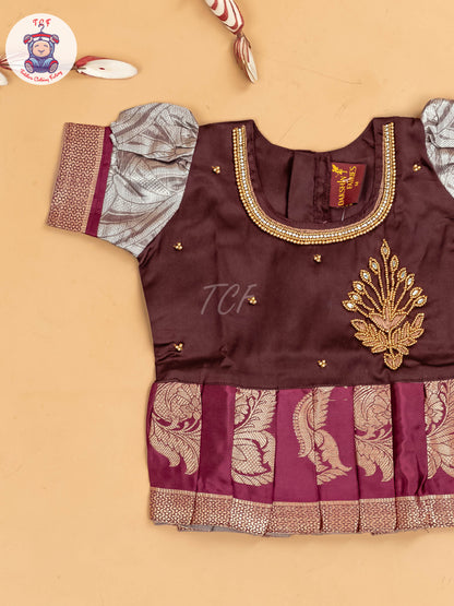 Maroon & Grey - Girls Readymade Pavadai Sattai